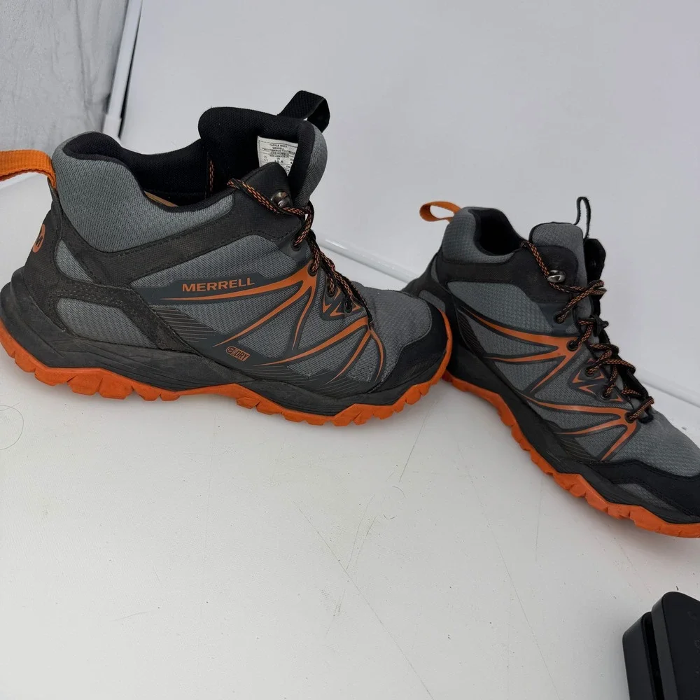 Merrell Castle Rock Men 11 Grey Orange M-Select Waterproof Hiking Boots J35827